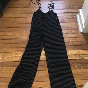 Pinstripe over the shoulder tie pants